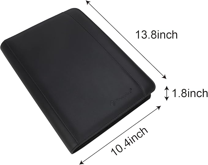 Business Portfolio with Zipper 3 Ring Binder Organizer - PU Leather Folder Padfolio Document Organizer with Solar Calculator,Writing Pad