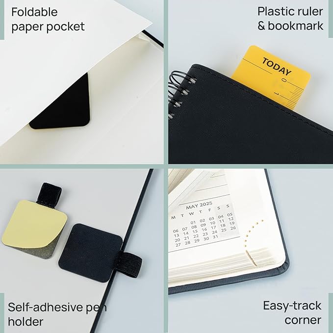 POPRUN Planner 2025-2026 (Large - 8.5'' x 10.5'') Academic Weekly Calendar (July 2025 - June 2026) with Hourly Time Slots, Monthly Tabs, 100GSM Thick Papers, Spiral Leather Cover - Green