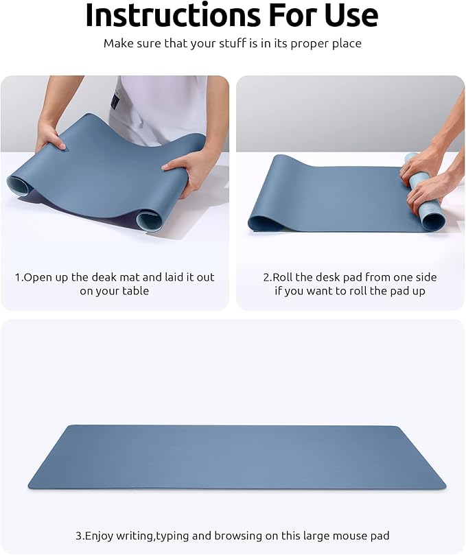 YSAGi Leather Desk Protector, Office Mat, Large Mouse Pad, Non-Slip PU Leather Blotter, Laptop Desk, Waterproof Writing Pad for Office and Home (Blue, 31.5" x 15.8")