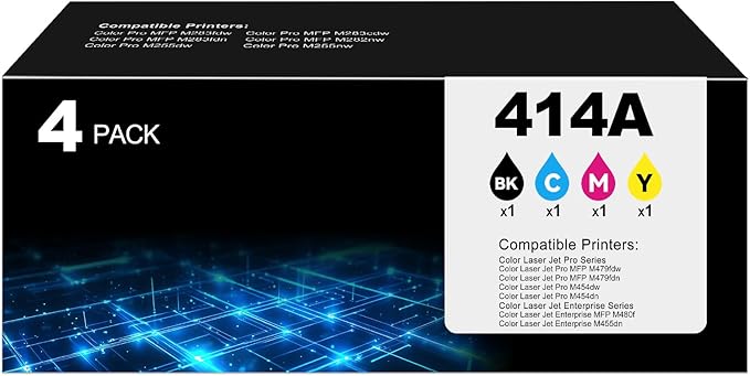 414A Toner Cartridges Compatible MFP M479fdw for HP 414A 414X Toner Compatible for Color Laser Jet Pro MFP M479fdw MFP M479fdn M454dw M454dn MFP M480f M455dn Printer, W2020A W2020X (4 Pack, with Chip)