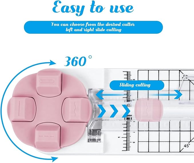 4-in-1 Multi-Function Paper Trimmer,Bidirectional Papers Cutter,Bidirectional Rotary Paper Cutter for A4/Photo/Card, for Daily Manual and Office Use (Blue+Pink)