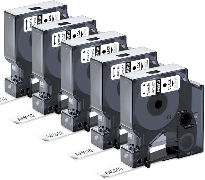 Replace for DYMO D1 Label Tape Clear 45010 S0720500 Label Maker Tape Refills Black on Clear 1/2 Inch x 23Ft Compatible with Dymo Labelmanager 160 280 210D 360D 420P Label Maker, 5-Pack