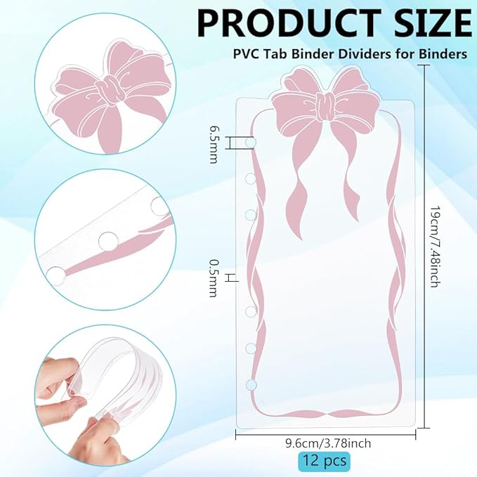 BENECREAT 12PCS Bow Planner Dividers Pocket, 6 Hole Punch File Dividers, Binder Dividers for Keeping Documents Neat Professional Notes Books Classify Files (Pink)