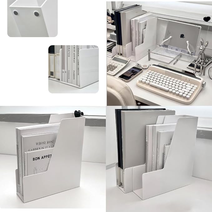 Vertical File Holder, 2 pack Plastic Document Organizer and Magazine Organizer, Multi-purpose Document Organizer for Home Office (White)