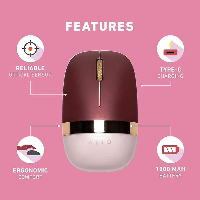 Azio IZO Wireless Optical Mouse - Bluetooth 3.0 & 5.0/2.4G RF-USB, Ambidextrous Design, PixArt PAW3212 Sensor, 1000/1600/2400 DPI, Rechargeable, PC & Mac