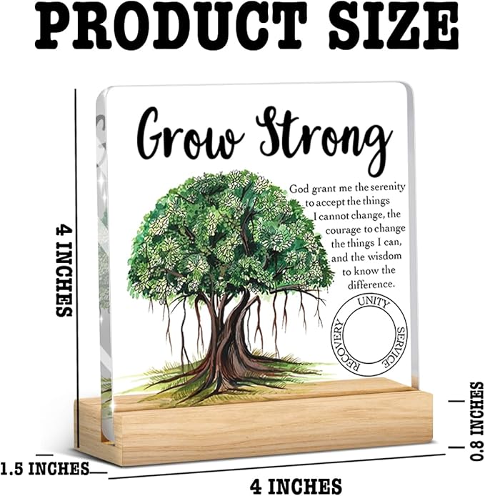 1 Year Sobriety Gift, Sober Gifts Proud of You Addiction Recovery Gifts Anonymous Gift Motivational Wipeable Acrylic Desk Decor Sign with Wood Stand 4 X 4 Inch