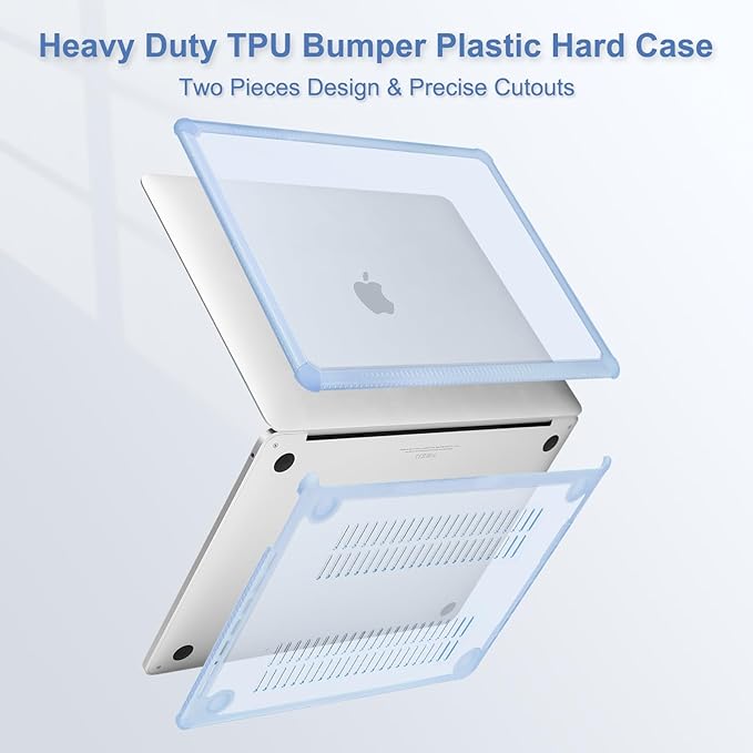 MOSISO Compatible with MacBook Pro 13 inch Case M2 2025-2016 A2338 M1 A2251 A2289 A2159 A1989 A1708 A1706, Anti-Cracking Heavy Duty Plastic TPU Bumper Hard Case&Keyboard Skin&Screen Film, Baby Blue