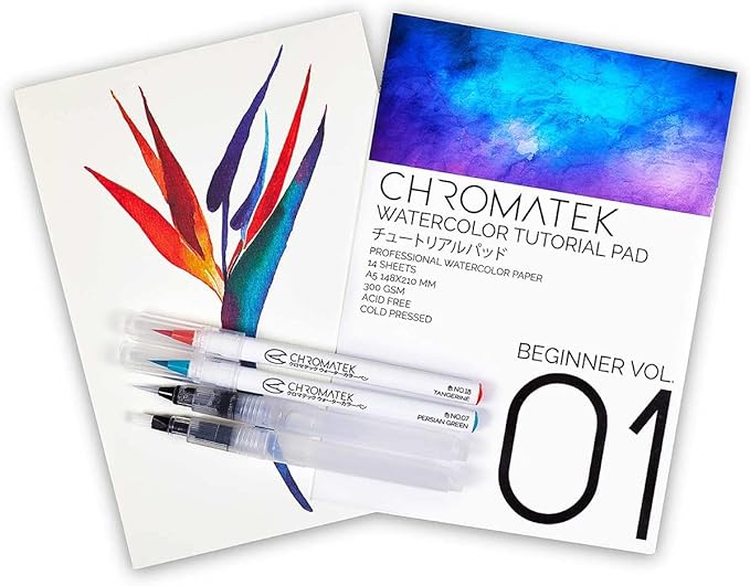 CHROMATEK 54 Watercolor Pens Set | Including 15 Page Pad & Online Video Tutorial Series | 4 Aquapens & 50 Unique Colors | Real Brush Pens | Easily Blendable, Vivid, Smooth | Professional Art Supplies