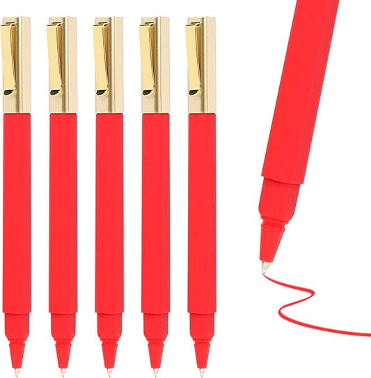 6 Pack Gel Pens Red 0.5mm Medium Point Red Gel Ink Pens with Cap Quick Drying Ballpoint Pen Smooth Writing Fine Point Pen for Journaling School Office Supplies
