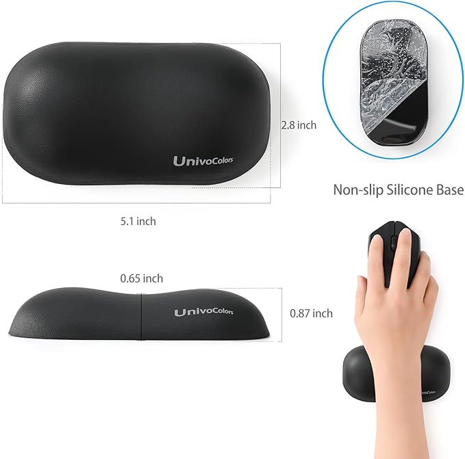UnivoColors Design-Wave Set of Wrist Rest,Artificial Sheepskin+Memory Foam+Ergonomic+Anti-Slip Gel, Resilience Support During Work and Gaming,Keyboard Accessory,Black