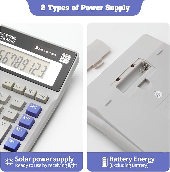 Desktop Calculator Large LCD Display 12-Digit Big Number, Large Keys Standard Calculator for Office Business Home