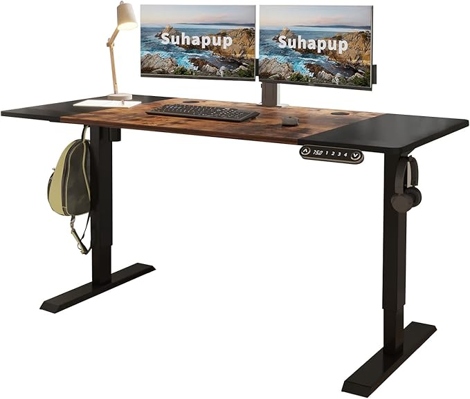Electric Height Adjustable Standing Desk, 63 x 30inches Height Adjustable Computer Desk Sit Stand Desk Home Office Desks with Splice Board