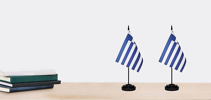 Greece Flags Greek Desk Flags Set Small Mini Greece Flags Table Flag with 13" Black Pole, Black Base and Spear Top, Miniature Greek Deluxe Desktop Flag, Home Decoration, Office Decoration, Festival