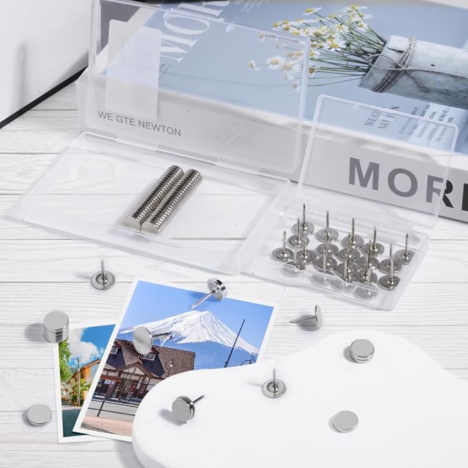 rhinocats Magnetic Push Pins, 100 Sets Magnet Thumbtack for Wall Bulletin Board Strong Decorative Pushpins Clip for Map Picture Hanging Kit Poster Holder