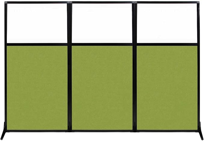 Versare Workstation Partition | Portable Wall Divider | Modern Office Cubicle | Free Standing Privacy Screen | Flexible Work Space | 99" x 70" W/Window, Lime Green Fabric Panels