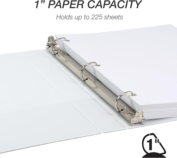 Samsill Durable 1 Inch Binder, Made in The USA, D Ring Binder, Customizable Clear View Cover, Pearl White, Holds 225 Pages
