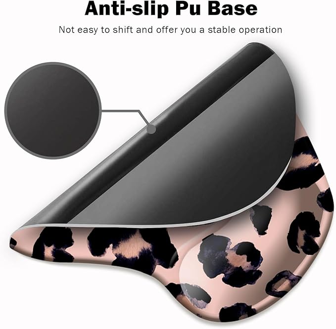 DOOKE Ergonomic Mouse Pad with Wrist Support and Coaster,Mouse Pads with Non-Slip PU Base for Home Office Working Studying Easy Typing & Pain Relief Leopard