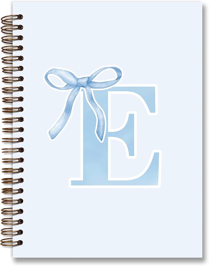 Initial E Notebook Journal,Personalized Teen Girl Gifts,Coquette Trendy Preppy Blue Bow Spiral Notebook,Monogrammed Gifts for Women Teen Girl,College Ruled Hardcover Spiral Notebook 5.5 x 8.3