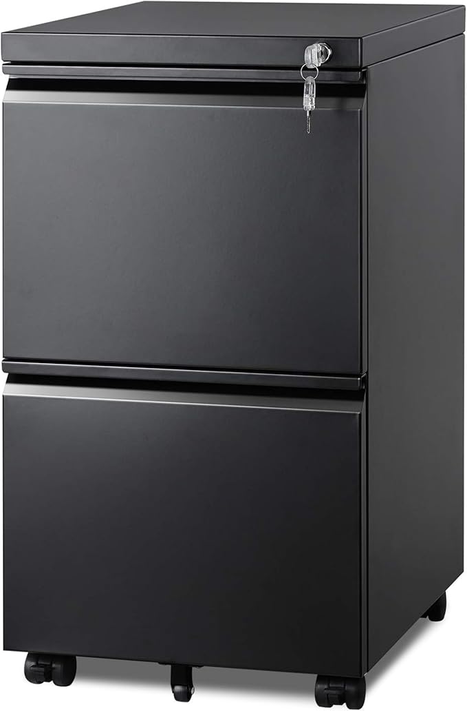 DEVAISE 2 Drawer Metal File Cabinet, Fully Assembled, Under Desk, Black, Lock, Fits Letter/Legal/A4 Size Files