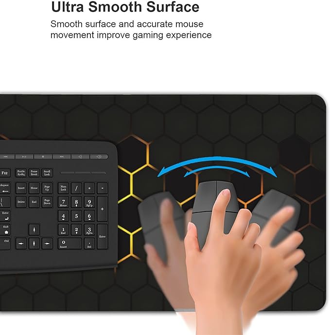 Hexagon Honeycomb Golden Large Mouse Pad, Gaming Desk Mat, XXL Extended Keyboard Desk Pad, 35.4"x15.7" Non-Slip Rubber Base Big Mousepad with Stitched Edges for Home and Office