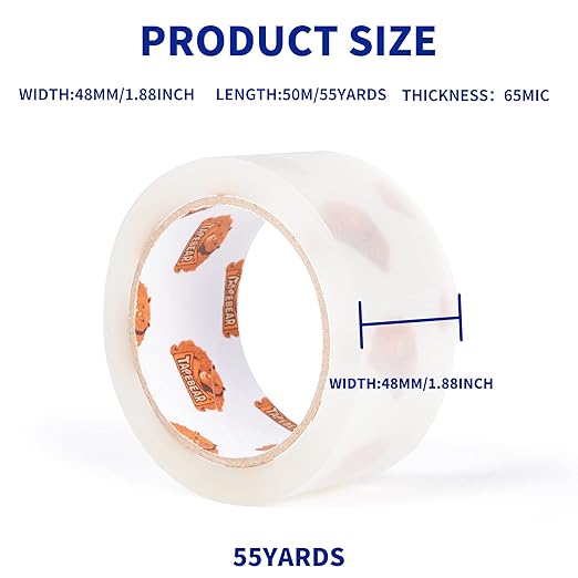 TAPEBEAR No Noise Clear Packing Tape, Quiet Packaging Tape Refill Rolls, 2.6mil x 1.88" x 55 Yards Heavy Duty Packing Tape for Sealing, Storage, Moving and Shipping, 12 Rolls, Total 660Yards