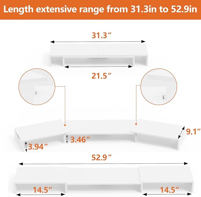 Triple Monitor Stand Riser, Extra Long Monitor Lift for 3 Monitors, Dual Monitor Stand with Length and Angle Adjustable