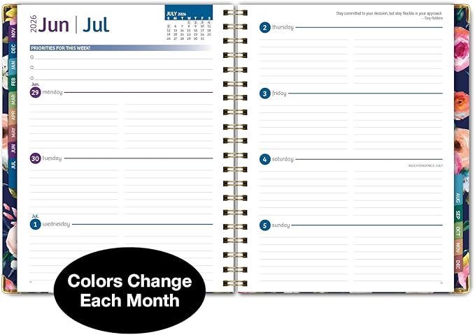 HARDCOVER 2026 Planner, 7"x9": 14 Months (November 2025 - December 2026), Daily Weekly Monthly Planner, Yearly Agenda, Bookmark, Pocket Folder and Sticky Note Set (Small Navy Floral)