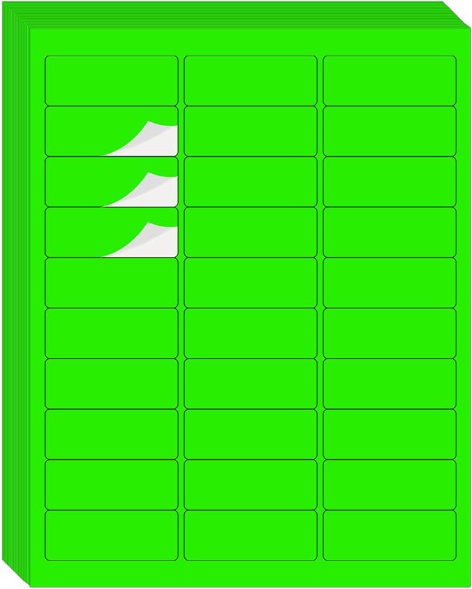 STARLIBOO 1" x 2-5/8" Address Labels- Neon Color Fluorescent Stickers for Laser/Inkjet Printer mailing Labels 8.5"×11"- Fluorescent Green