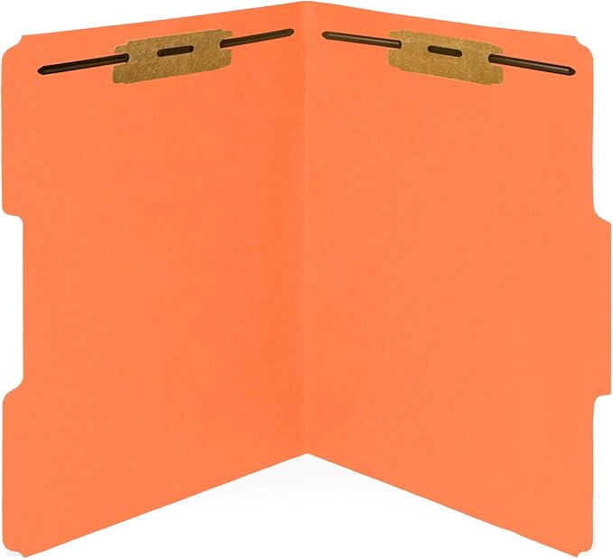 50 Orange Fastener File Folders - 1/3 Cut Reinforced Tab - Durable 2 Prongs Bonded Fastener Designed to Organize Standard Medical Files, Office Reports - Letter Size, Orange, 50 Pack