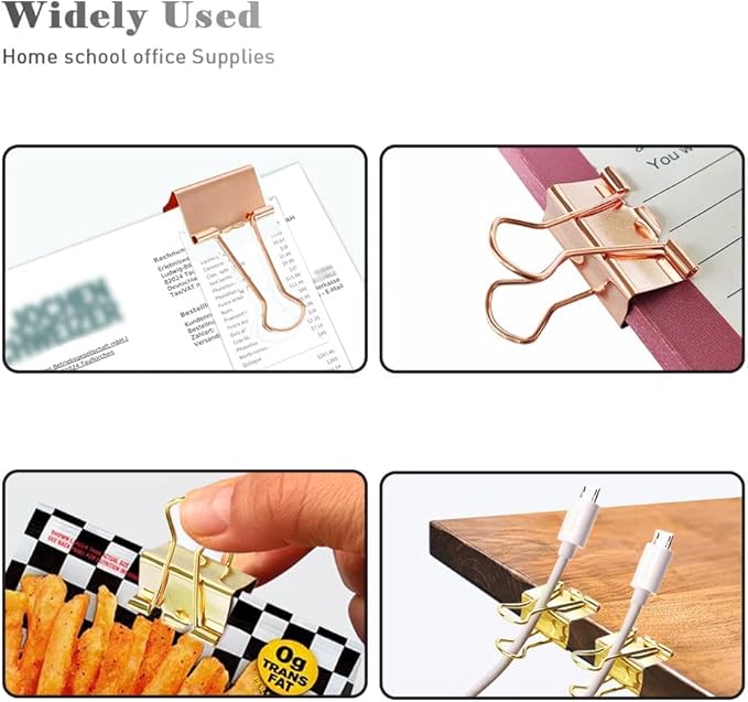 Medium Binder Clips Width 1.25 Inch Capacity 0.6 Inch Gold 24 PCS, Binder Clips 32mm for Teacher School Office and Business
