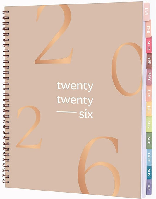 Rileys 2026 Planner, Agenda Planner With Weekly And Monthly View, Daily Agenda Book And Yearly Planners Calendar Book, Spiral Bound With Tabs, Notes, Goals And Holidays (Float, Beige, 8.5 x 11 in)