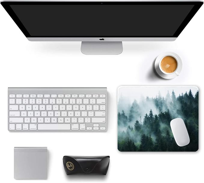 Auhoahsil Mouse Pad, 12 x 10 in Nature Theme Forest Computer Mouse Pad for Desk, Premium-Textured Non-Slip Rubber Stitched Edges Waterproof Square Mouse Mat for Gaming Work Wireless Mice