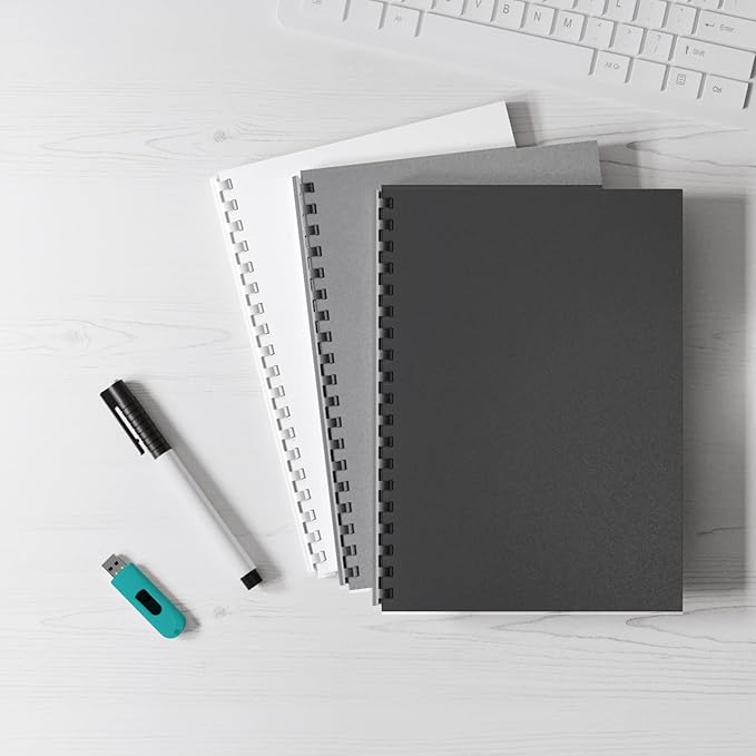 Binditek 50 Pack 12 Mil Sand-Textured Polycover - Plastic Binding Cover for Letter Size - Business Reports and Proposals - Lightly Sanded Finish - Square Corners, Un-Punched, Black