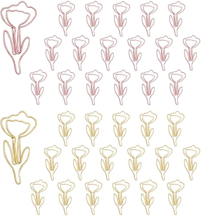 OWLFAVO 36pcs Flower Shape Paper Clips with Clear Box, Rose Gold and Yellow Gold, Funny Cute Paperclips Bookmarks Planner Clips for Fun Office Supplies School Gifts Wedding Decoration
