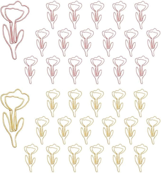 OWLFAVO 36pcs Flower Shape Paper Clips with Clear Box, Rose Gold and Yellow Gold, Funny Cute Paperclips Bookmarks Planner Clips for Fun Office Supplies School Gifts Wedding Decoration