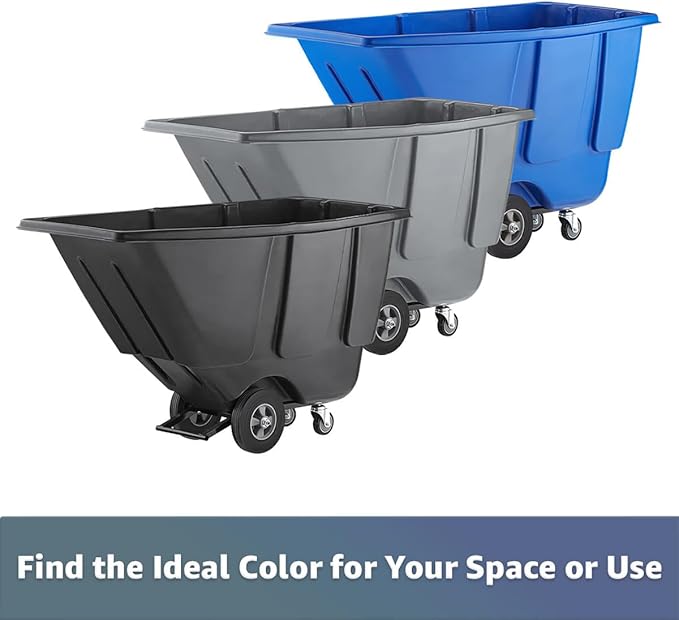 Commercial Rolling Waste Bin 0.5 Cubic Yard 450 lb., Blue Tilt Truck, Construction Trash Recycling Trolley, Industrial Dump Cart Transportation, Garbage Wagon