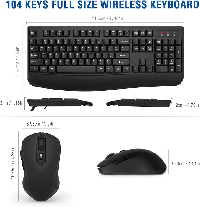 Wireless Keyboard and Mouse Combo, EDJO 2.4G Full-Sized Ergonomic Computer Keyboard with Wrist Rest and 3 Level DPI Adjustable Wireless Mouse for Windows, Mac OS Desktop/Laptop/PC(8 Pack)