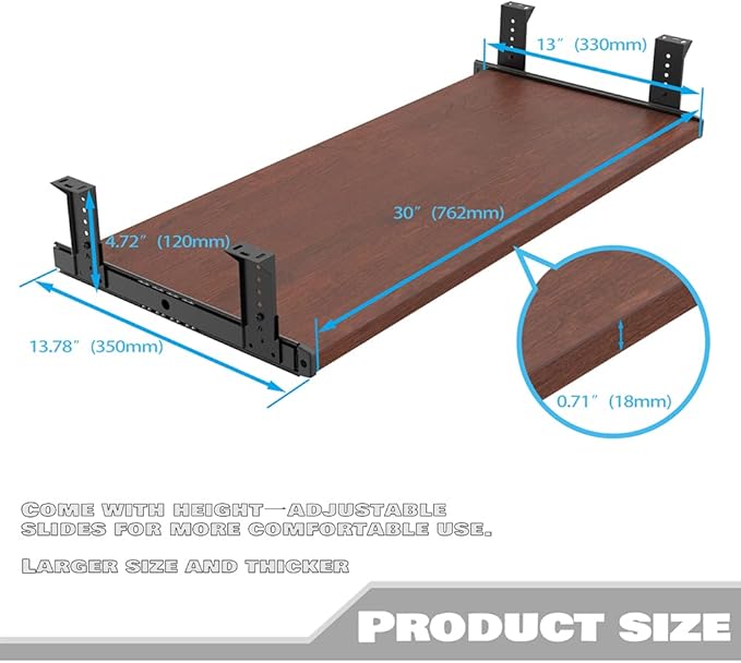FRMSAET Furniture Accessories Office Product Suits Hardware 20/24/30 inches Keyboard Drawer Tray Wood Holder Under Desk Adjustable Height Platform. (30 inches, Cherry)