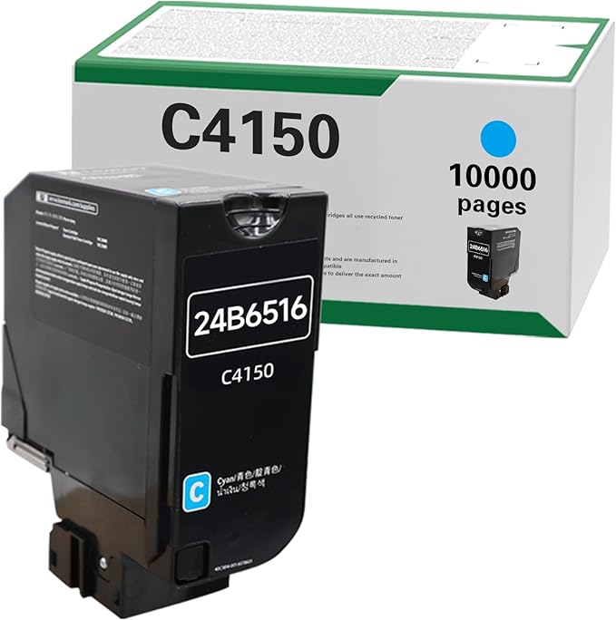 C4150 10000 Cyan Pages High Yield Toner Cartridge Compatible for Lexmark 24B6516 for Lexmark C4150 Laser Printer (1C, 1-Pack)