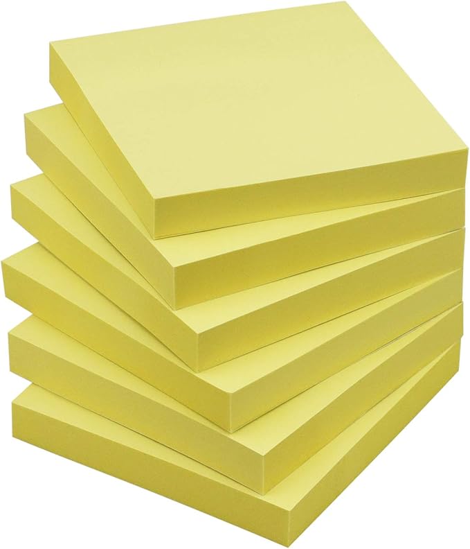 Sticky Notes 3x3 Self-Stick Notes Pads with 6 Bright Colors, Easy to Post for Office, School, Home, 6 Pads/Pack, 100 Sheets/Pad (Yellow)