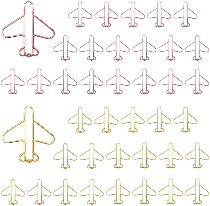 OWLFAVO 40pcs Airplane Shape Paper Clips with Clear Box, Rose Gold and Yellow Gold, Funny Cute Paperclips Bookmarks Planner Clips for Fun Office Supplies School Gifts Wedding Decoration