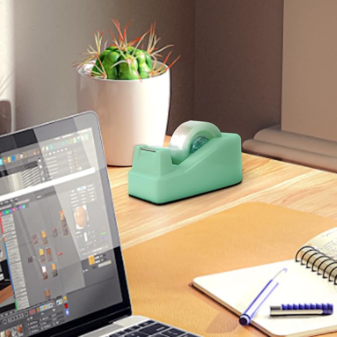 1Pcs Desktop Tape Dispenser Adhesive Roll Holder with Weighted Nonskid Base, Green (Tape not Included)