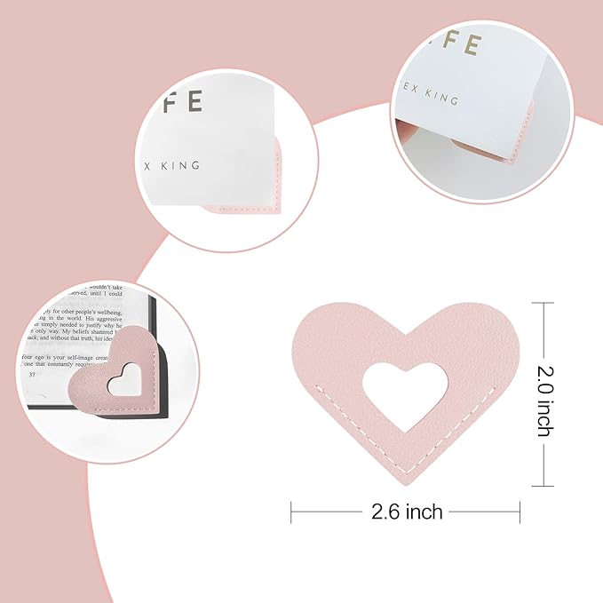 Leather Bookmarks, Wayzton Cute Hollow Heart Corner Bookmark, Personalized Book Accessories Gifts for Women Kids Reading Lovers