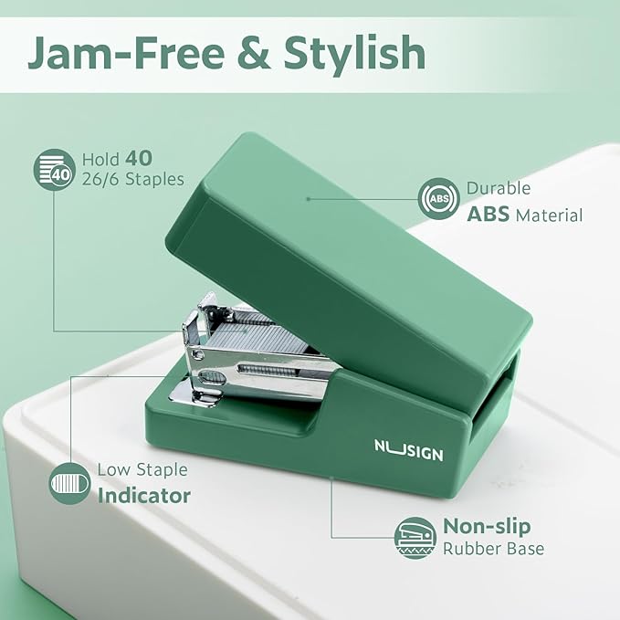 Mini Stapler with 830 Staples, Small Cute Desk Staplers, 25 Sheet Capacity, Green