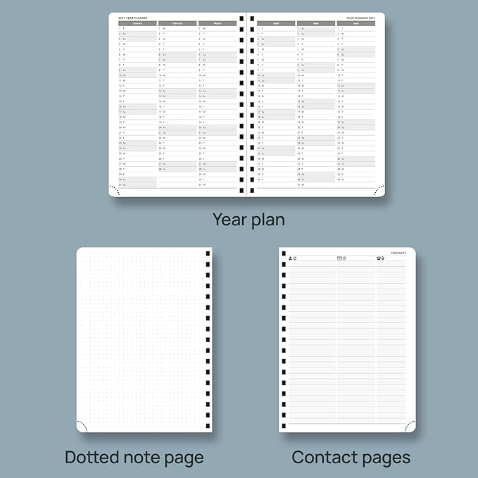 POPRUN 2026 Planner Weekly Notebook (Jan-Dec), Medium 8.5''x 6.5'' - Agenda 2026 Calendar Book with Monthly Tabs, Inner Pocket, Spiral Soft Cover, 100 GSM - Brown