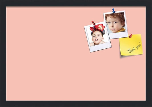PinPix 22x15 Inch Cork Bulletin Board. This Decorative Framed Pin Board Comes with Pink Pastel Design and a Satin Black Frame. Ideal for Home Office Decor or Message Board (PinPix-1813)