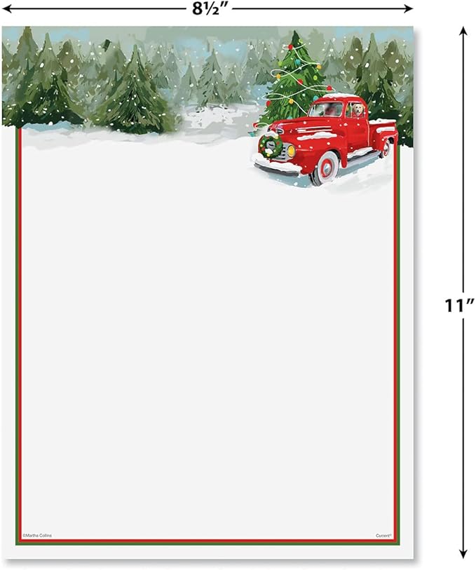 Red Truck Christmas Stationery - Holiday Letters, Printer Paper, 25 Sheets, 8½ x 11 Inch, by Current