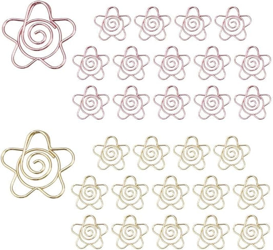 OWLFAVO 30pcs Drawn Flower Shape Paper Clips with Clear Box, Rose Gold and Yellow Gold, Funny Cute Paperclips Bookmarks Planner Clips for Fun Office Supplies School Gifts Wedding Decoration