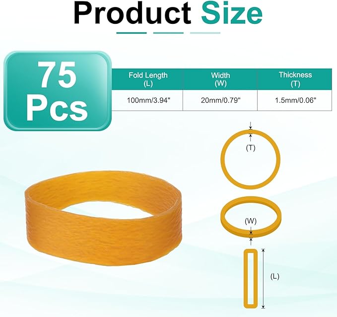 uxcell 75Pcs Rubber Bands, 3.94 x 0.79 Inch Elastic Stretchable Rubber Bands Home Office Supplies for File Folders Little Boxes Securing Trash Can, Yellow