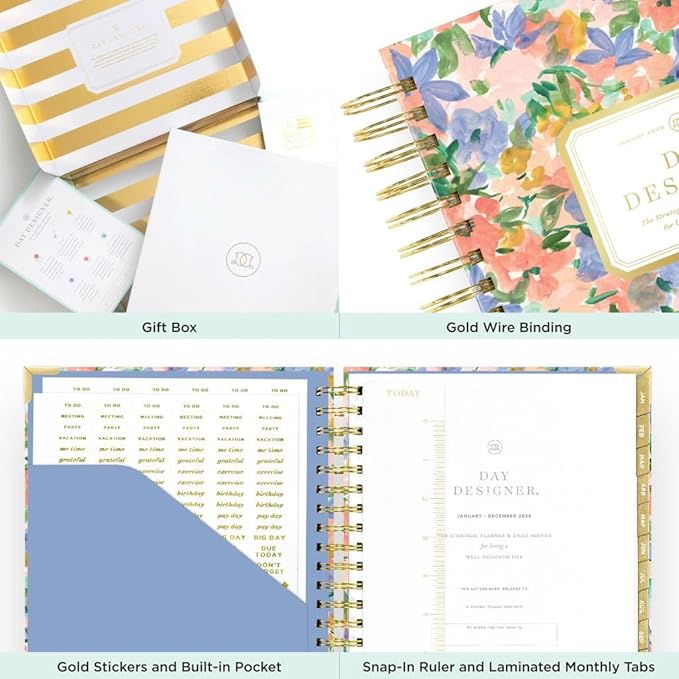 Day Designer 2026 Weekly Planner – Premium Planner for Stylish Organization. Combines Weekly & Monthly Calendars, Daily Schedule, Notes Pages, Goal Setting, Stickers, Pocket & More. Elegant Laminated Cover with Gold Accents (Lorelei Design - 2026)